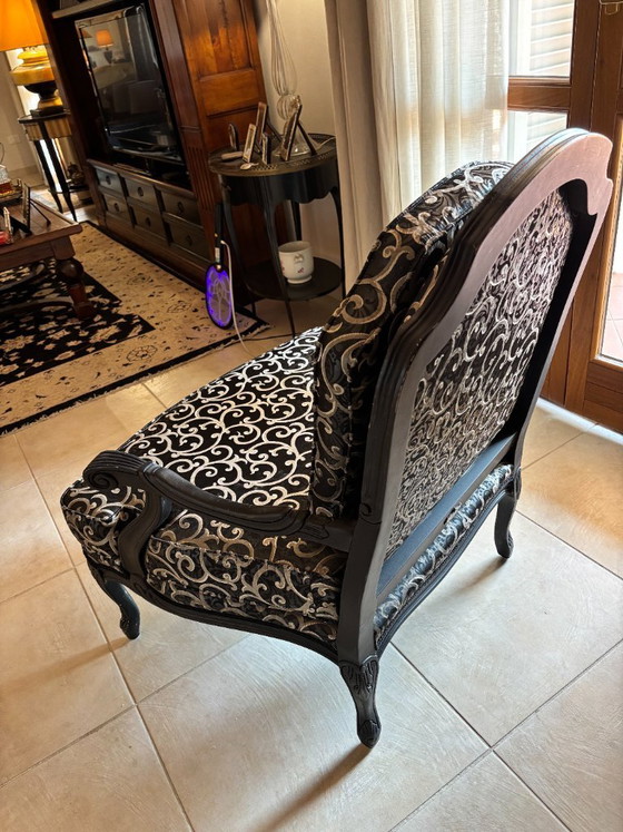 Eugenia Manetti 1935 Classic Carved Armchair – Damask Fabric – Excellent Condition / Eugenia Manetti 1935 (photo 3 of 7)