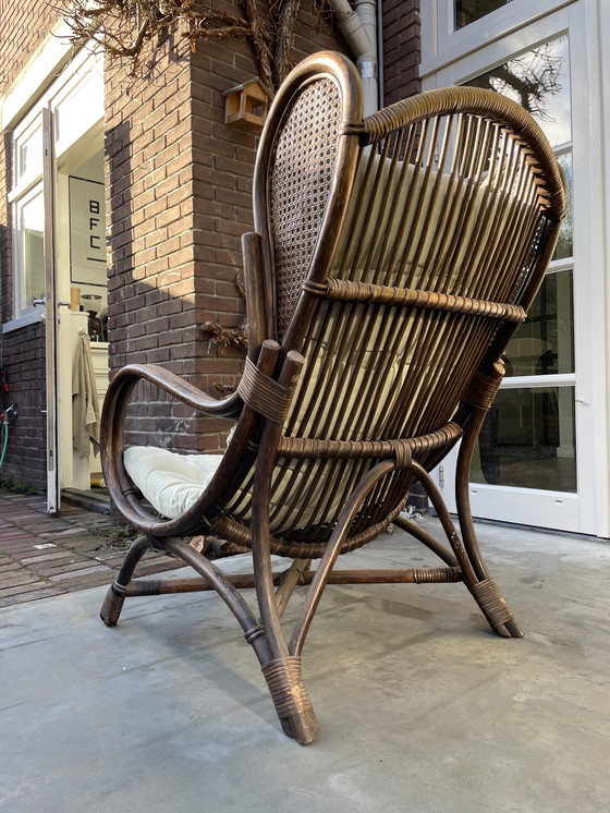 Image 1 of Vintage rotan en wicker bergère oorfauteuil Gio Ponti stijl