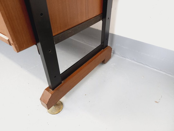 Image 1 of Vintage Italian teak and metal double modular bookshelf from the 60s
