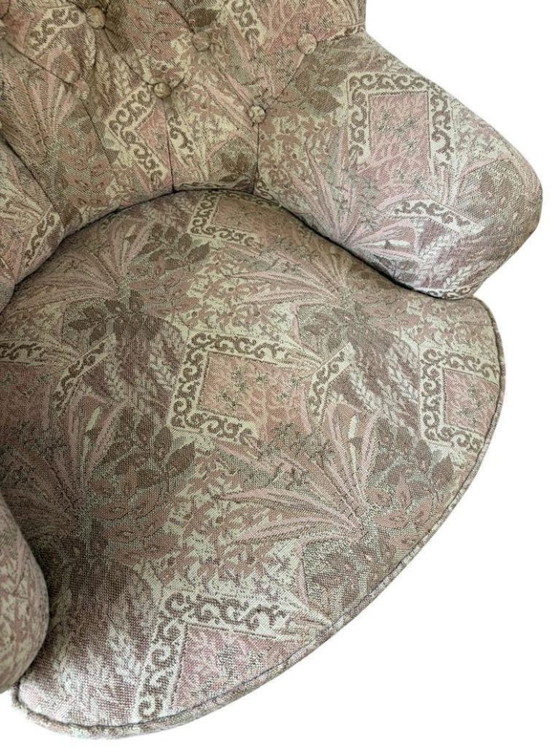 Image 1 of Fauteuil vintage rose clair à motifs floraux / une place avec franges