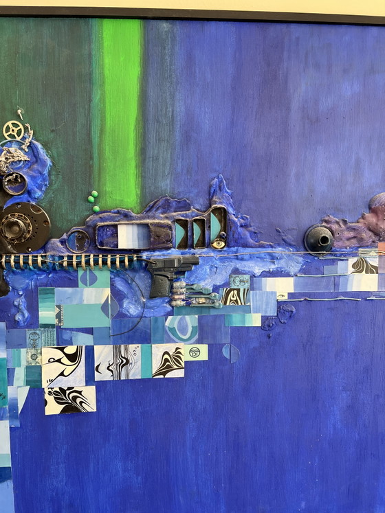 Image 1 of Opera d'arte tridimensionale unica, realizzata con tecniche miste. 83x175 cm