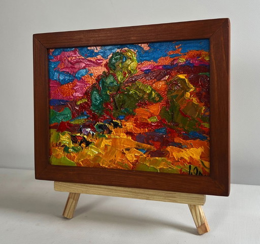 Original Oil Painting Fall Field Landscape Colors of Autumn