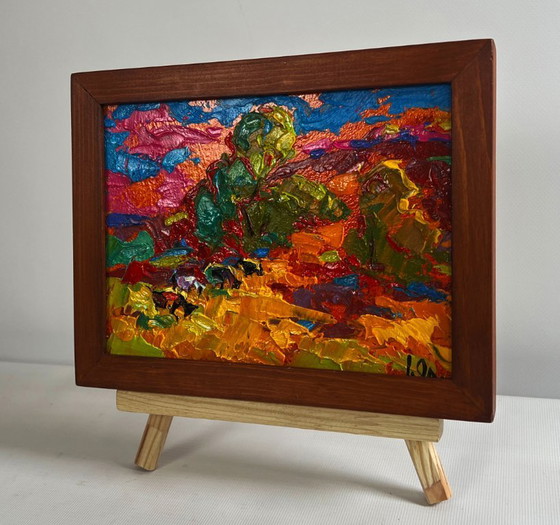 Image 1 of Original Oil Painting Fall Field Landscape Colors of Autumn