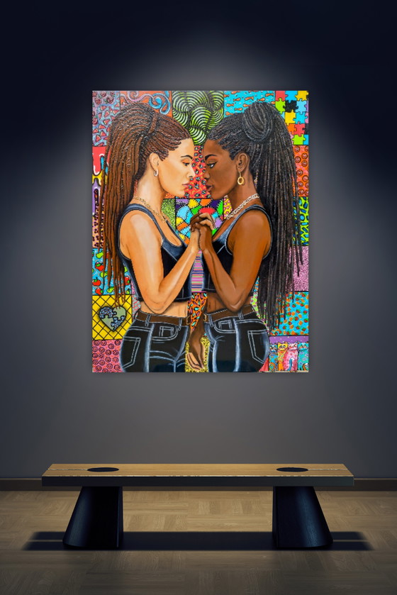 Image 1 of Uniek groot schilderij " In Verbinding"