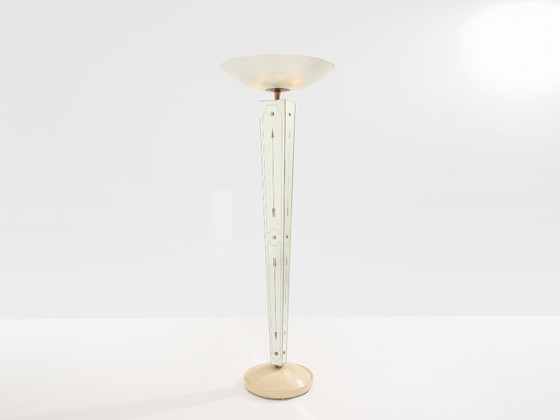 Image 1 of Lampadaire Emilio Lancia en bois peint miroir et laiton, 1940