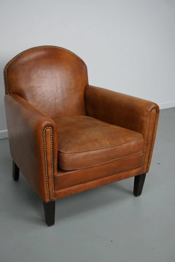 Image 1 of Vintage Nederlandse clubfauteuil van cognackleurig leer