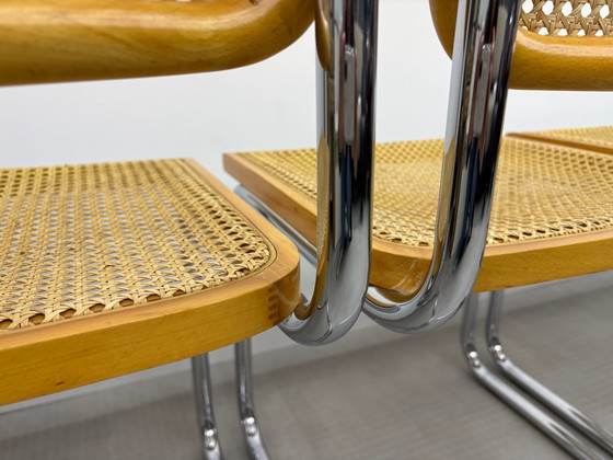 Lot de 4 chaises tubulaires Cesca en cannage, Chaises de salle à manger, Chrome, Rotin, Marron (photo 4 sur 15)