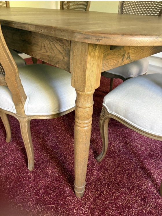 10 sedie con tavolo rustico, Set da pranzo, Legno, Rattan, Beige (foto 3 di 8)