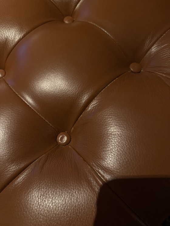 Image 1 of Large Tufted Leather Ottoman / Bench – Mid-Century Style – Cognac – 150 cm