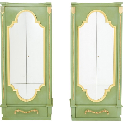 Paar Vintage-Schränke aus massivem Eichenholz mit grünem Celadon-Lack von André Arbus, 1930