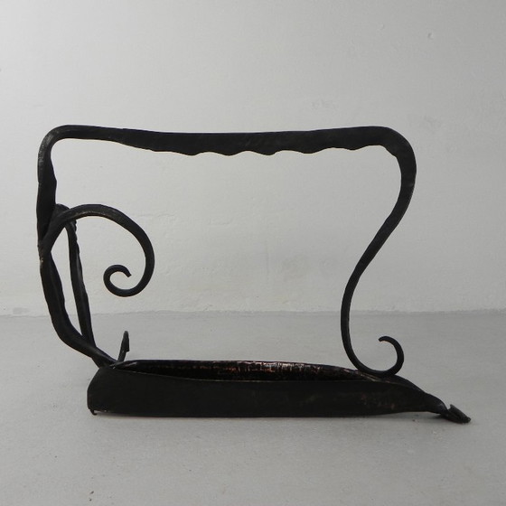 Image 1 of Art Nouveau paraplustandaard in staal en koper, handgesmeed, jaren 20