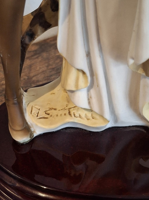 “Escultura Art Déco 'Dama con Leopardo' – A. Santini, Italia (Firmada y con etiqueta)”