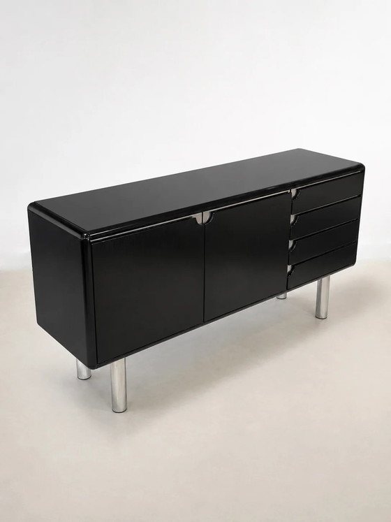 Credenza vintage in rovere tinto nero – Credenze, Wood, Chrome, Postmodern (photo 5 of 6)