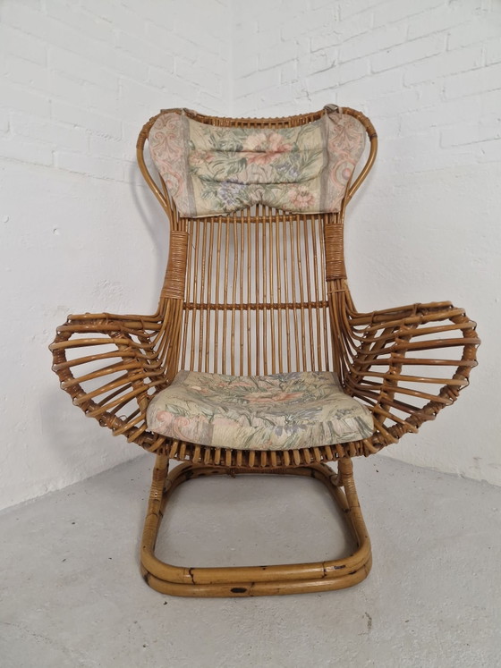 Tito Agnoli Italy, Rattan Chair from the 1960s, Armchairs, Textile, Brown (photo 4 of 7)
