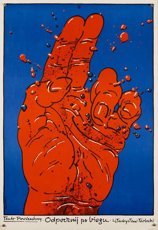 Odpocznij po biegu – 1976 – Affiche de théâtre vintage originale de Waldemar Świerzy – Moderne milieu de siècle – 98x67 cm