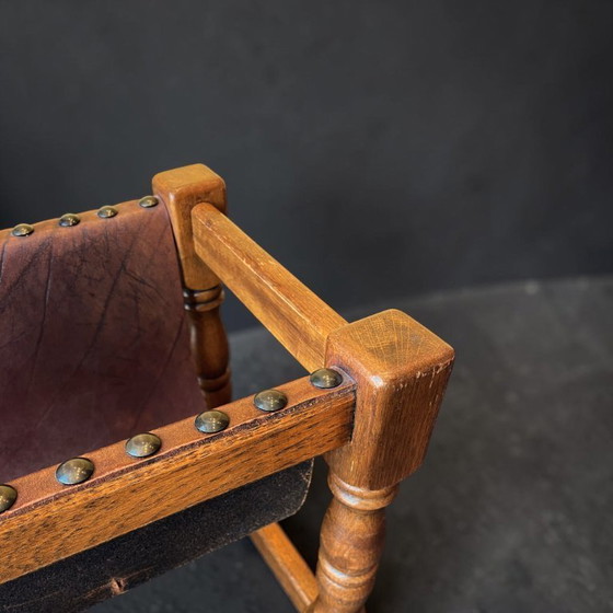 Image 1 of Vintage traditionele tijdschriftenhouder van hout en leer