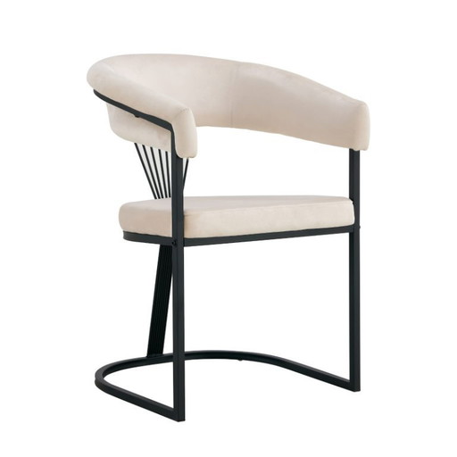 Juego de 4 sillas Brittany con reposabrazos – Metal negro y terciopelo beige