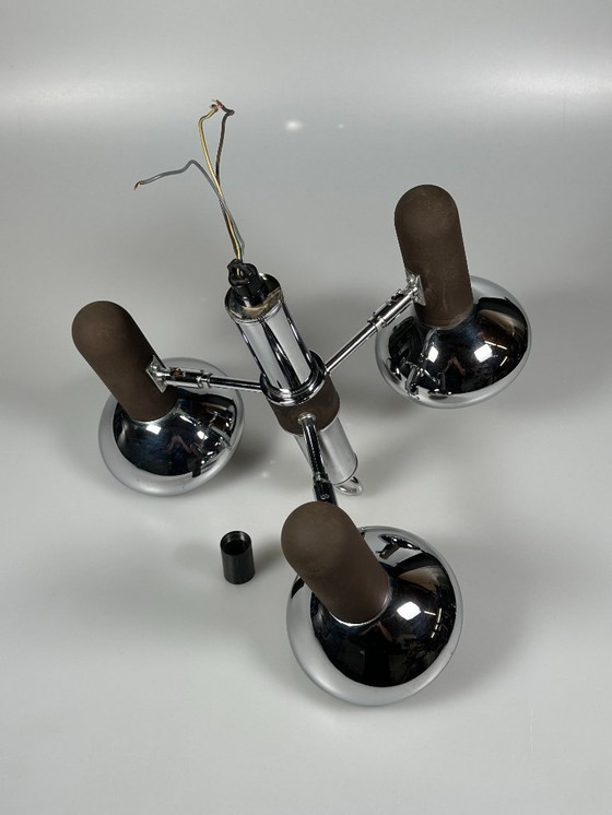 Image 1 of Lampada da soffitto anni '60/'70, faretto a 3 luci, metallo, stile spaziale