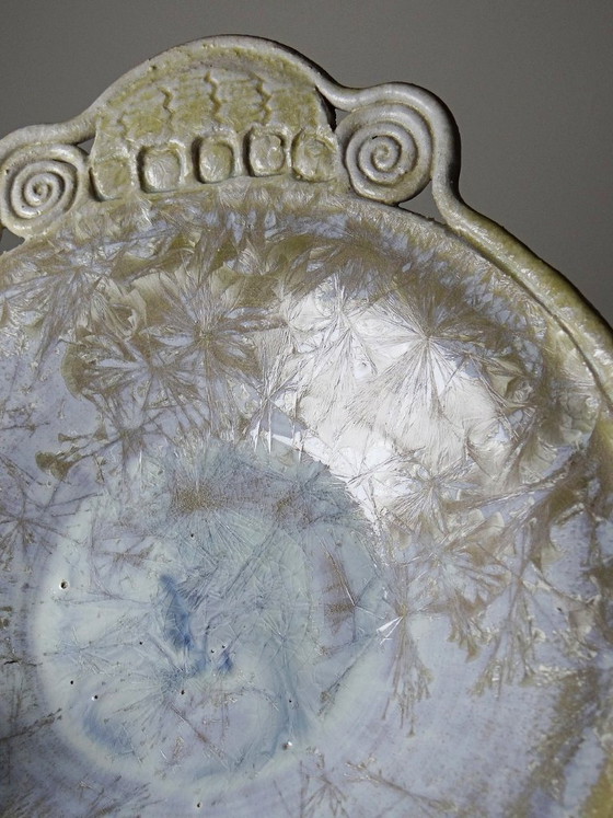 Image 1 of Coupe vide-poche en grès à émaux cristallins signée Françoise Roussel vintage