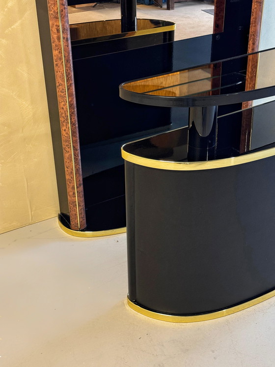 Image 1 of Midcentury Black Lacquered and Burlwood Cocktail Bar