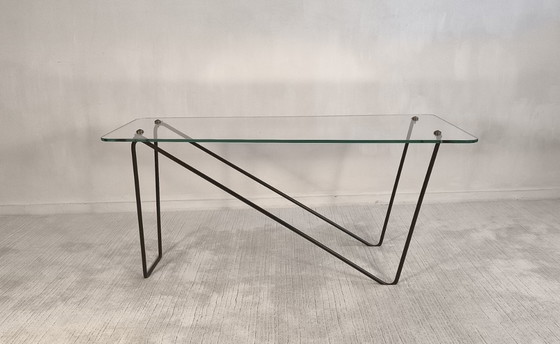Image 1 of 😍 Stunning AIRBORNE asymmetrical coffee table, 1950s style, glass and lacquered metal, Made in Montreuil 😍