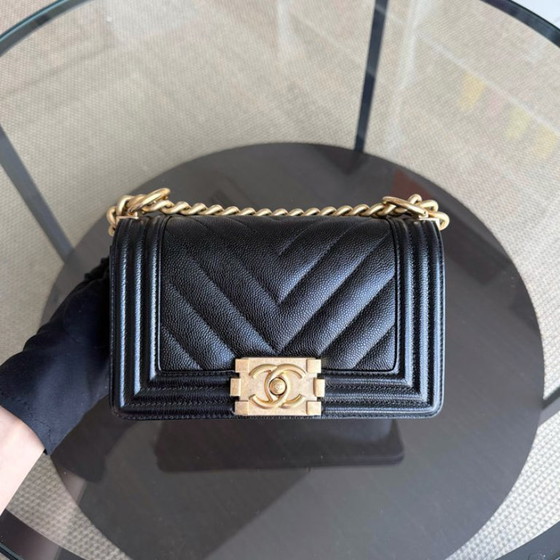 Image 1 of Chanel Boy Small - Caviar 20CM Chevron Black Gold Hardware Series 24