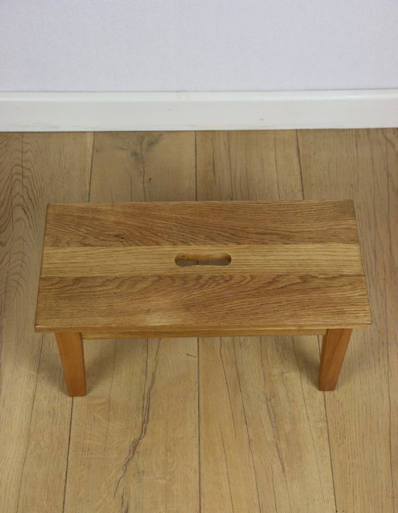 Image 1 of Wooden stool low rectangular seat ash wood