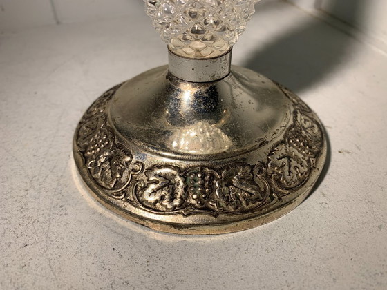 Image 1 of Candlestick - silver-plated - glass column - green felt base