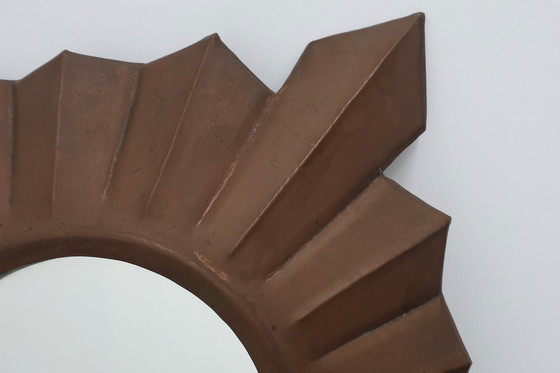 Image 1 of Specchio Art Déco a raggiera in rame rosso, Francia, anni '20