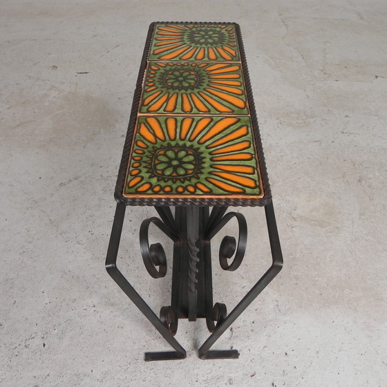 Image 1 of Vintage Newspaper Rack, Magazine Rack, Table With 3 Tiles
