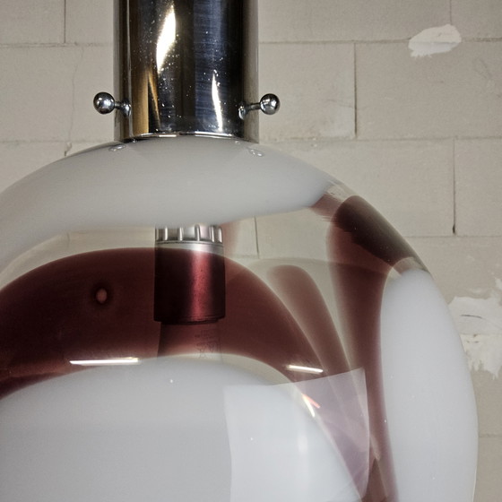 Image 1 of Vintage Itiliaans design Aubergine glazen Carlo Moretti Murano hanglamp (70s) / Italian design glass bulb hanging light 