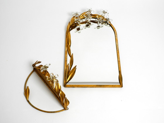 Image 1 of Beautiful Set Of A Floral Iron Wall Mirror And Matching Shelf Gold Plated By Banci Firenze Italy