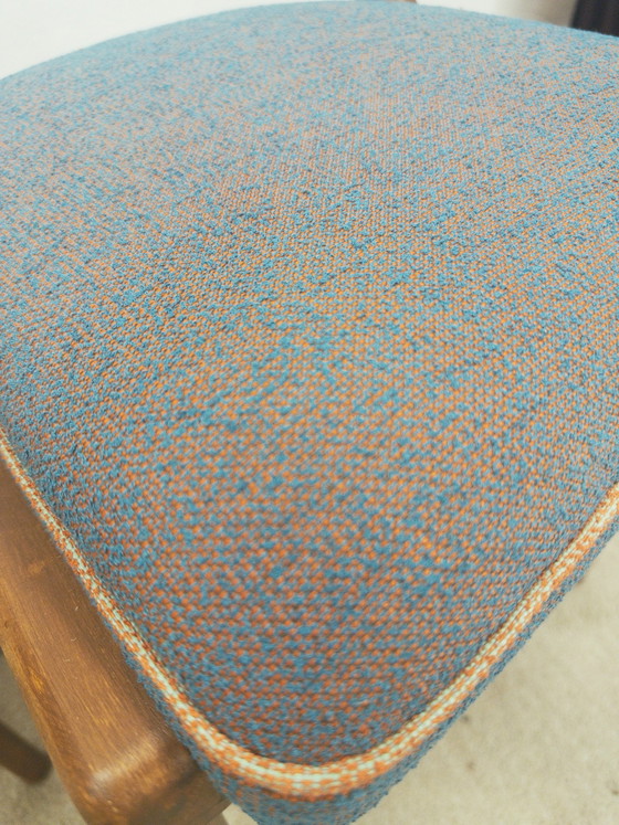 Mid century eetkamerstoelen, Hout, Textiel, Turquoise (foto 8 van 9)