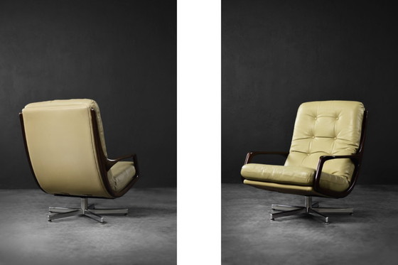 Image 1 of Vintage Mid-Century German Modern Leather Swivel Armchair by Eugen Schmidt for Soloform, 1960s