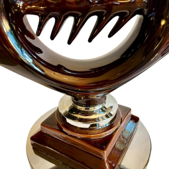 Image 1 of Lampe de table vintage à chevrons en céramique et chrome