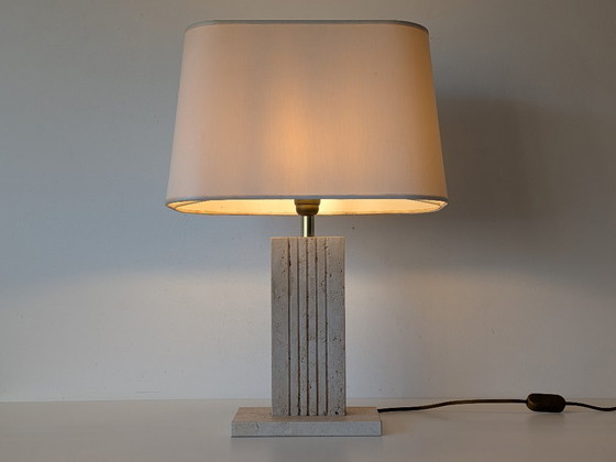 Image 1 of Lampe de table vintage en travertin et laiton de Belino (Belgique) | Années 1970