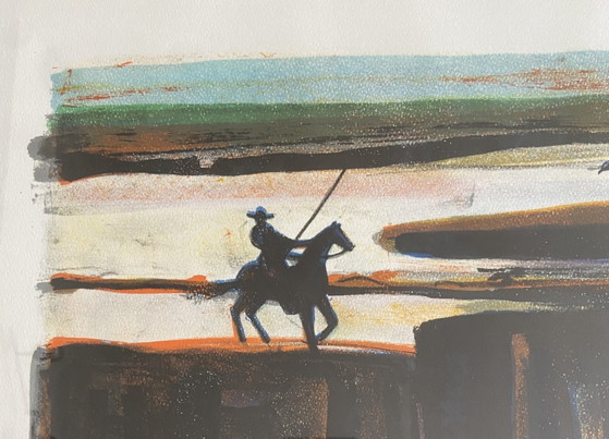Image 1 of Lithografie van Georges Briata EA, Camargue Guardians & Horses, jaren 70