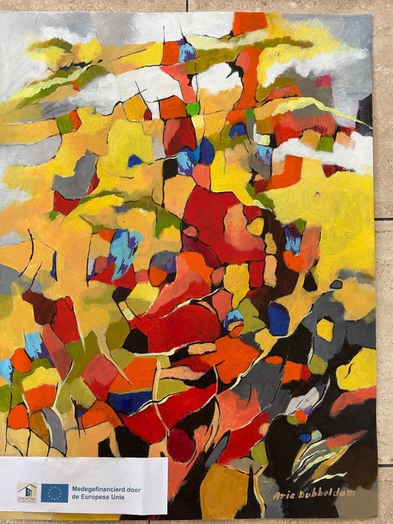 Image 1 of 4x acrylic on canvas and paper, unframed