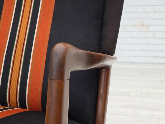 Image 1 of Anni '60, poltrona danese con schienale alto di Fritz Hansen, lana per mobili, legno di faggio.