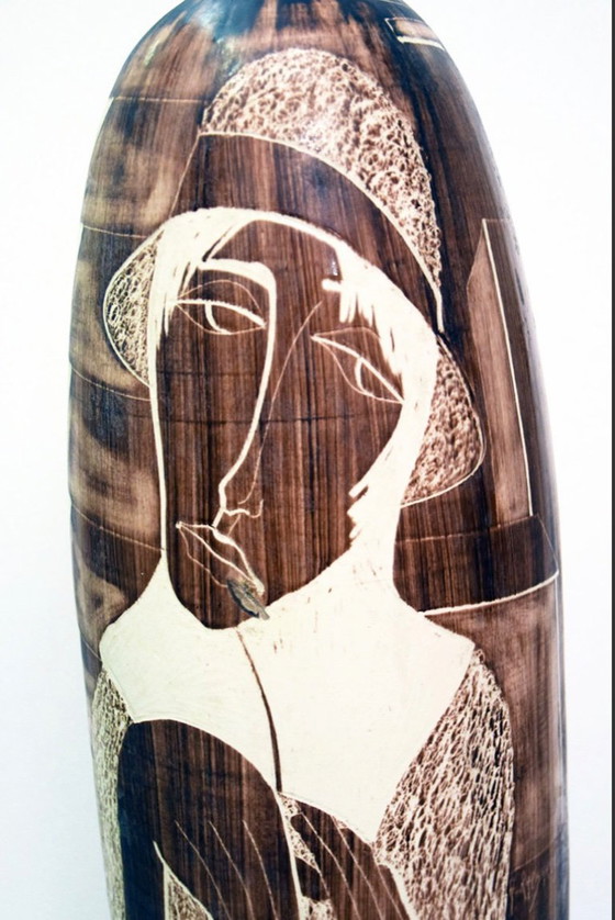 Image 1 of Large Ceramic Vase with Engraved Decoration from Faenza, 1970s