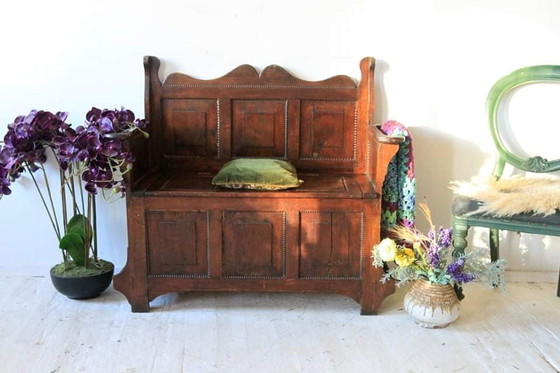 Banc Ancien En Chêne Avec Rangement (photo 2 of 8)