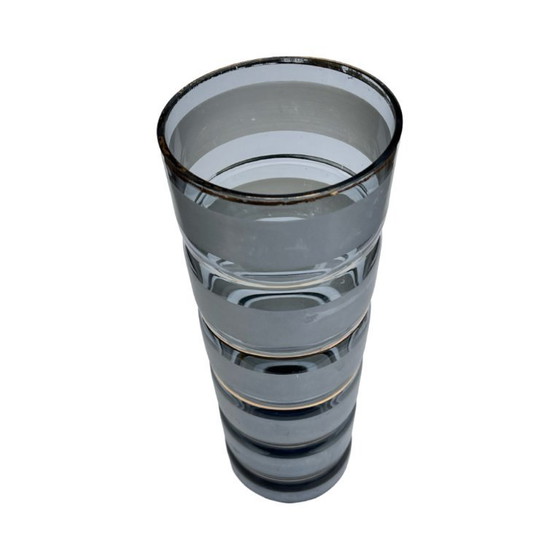 Image 1 of Smoked glass vase with gold stripe decoration, 1960s/1970s.