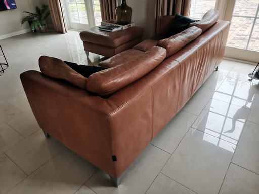 3 seater leather Machalke sofa with hocker