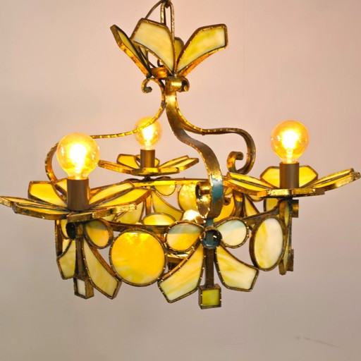 Lombard rare Italian sculptural chandelier mid-century 60s Murano wrought iron – kroonluchters, Murano Glass (photo 2 of 12)