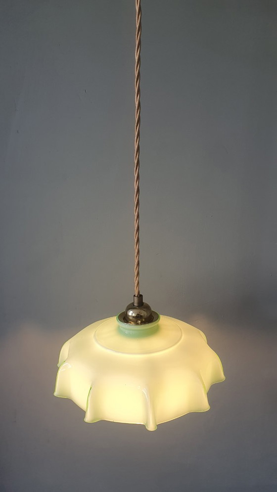 Vintage French Pendant Lamp - Pastel Green Opaline Glass. – Metal (photo 6 of 19)