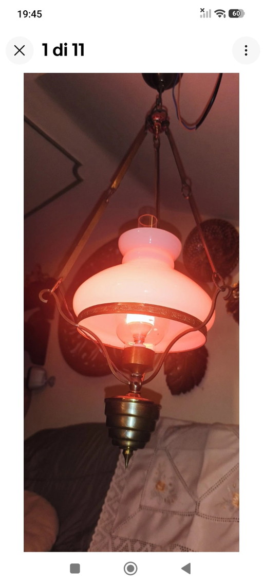 Lámpara de araña estilo lámpara de aceite antigua en oro y blanco – hanglampen, Glass, Brass