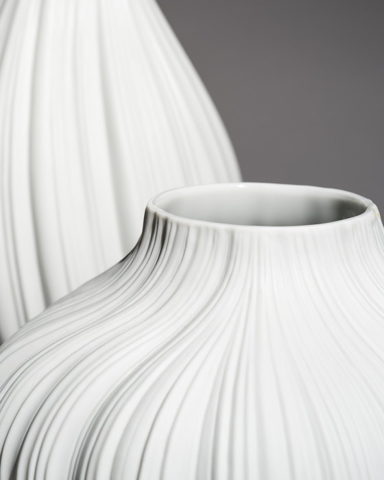Image 1 of Rosenthal Vase Duo Martin Freyer Bisque Porcelain Plissée Iconic Design 2. Wahl 