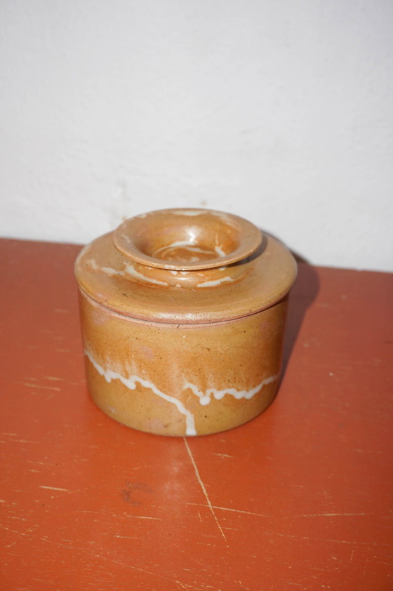 Image 1 of Vintage Beurrier À Eau En Grès * French Water Butter Dish * Breton Rustic Butter Keeper