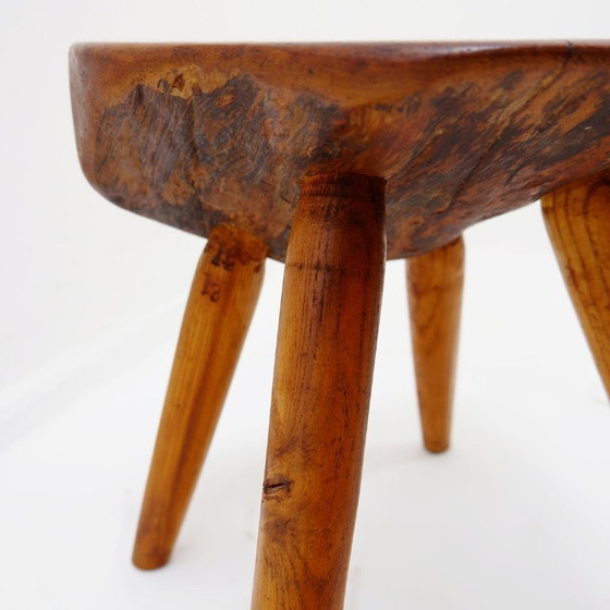 Image 1 of Vintage stool carved with organic shapes – Solid wood, 1960s