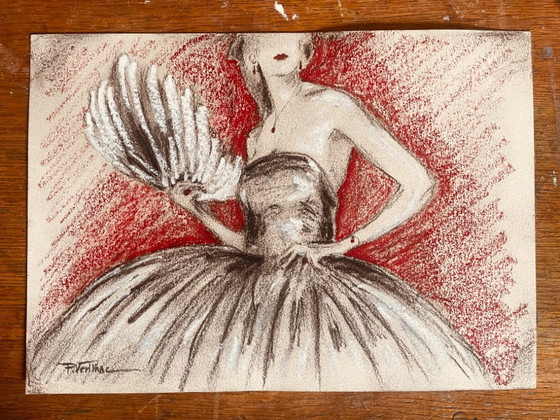 Image 1 of Charcoal and pastel painting, portrait of a woman, "Purple Evening"